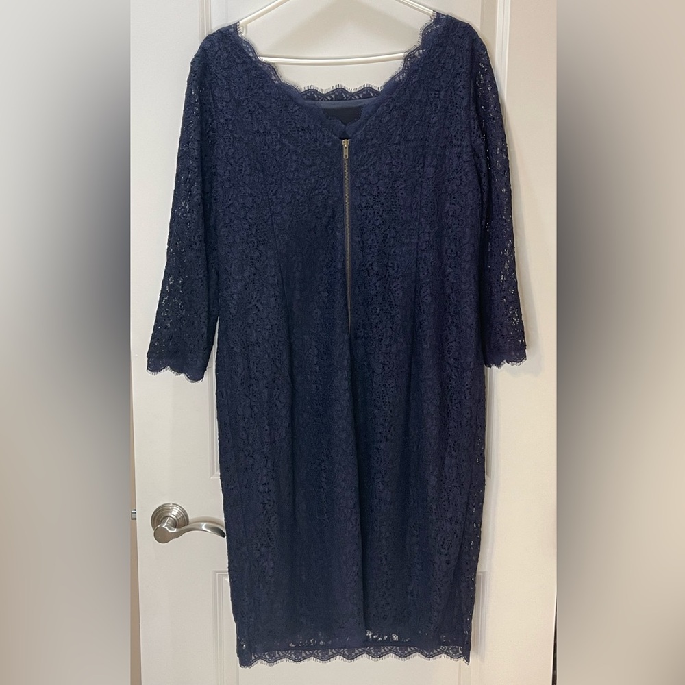 Adrianna Papell Midnight Blue Lace Dress Party Cocktail Size 18W - Picture 6 of 10